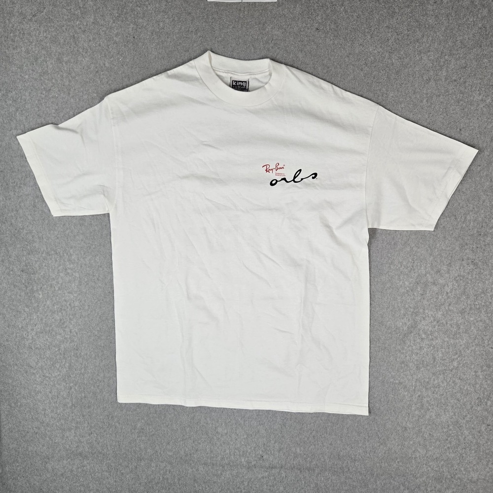 VINTAGE Ray Ban Men Shirt XL White 90s USA Orbs Face Portrait Logo Short Sleeve